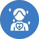 Person icon with heart symbol, blue background.