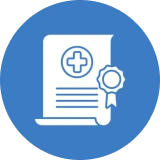 Medical certificate icon with blue background.